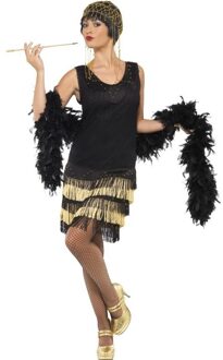 Smiffys Zwart/gouden jaren 20 flapper jurk voor dames - twenties kostuum 44-46 (L)