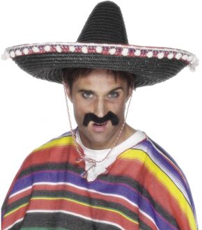 Smiffys Zwarte luxe Mexicaanse sombrero hoed - volwassenen - stro - verkleed hoeden - Dia 50 cm Multi