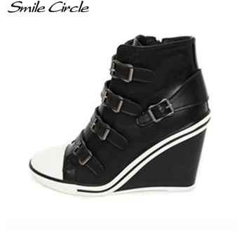 Smile Circle Autumn Winter Shoes For Women Wedges Sneakers Height increase 10cm Platform Shoes Fashion Elevator High heel Shoes