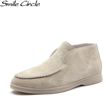 Smile Circle/Spring Women Genuine Leather Nude Flats Casual Shoes Slip-On Penny loafers Autumn Ladies Lazy shoes