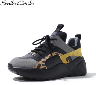 Smile Circle Women Sneakers Flat Platform shoes Suede Leather fashion Lace-up casual Breathable Thick bottom Ladies Shoes