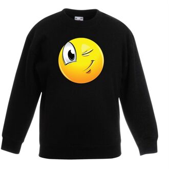 Smiley/ emoticon sweater knipoog zwart kinderen 14-15 jaar (170/176)