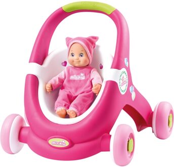 Smoby MiniKiss 2in1 baby walker en poppenbuggy roos
