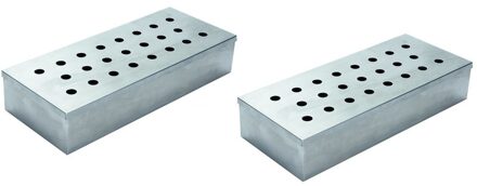 Smokerbox - 2x - voor de BBQ - RVS - 24 x 10 x 4,5 cm - rookbox
