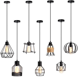 Smuxi Retro cage pendant light iron minimalist retro Scandinavian loft pyramid pendant lamp metal Hanging Lamp E27 Indoor