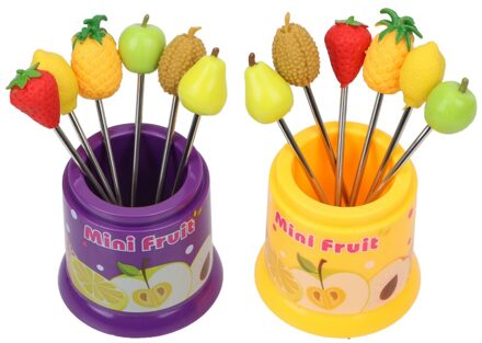 Snack Cake Dessert Vork 6 Stks/set Fruit Patroon Fruit Vork Roestvrij Staal Servies Creatieve 1 reeks willekeurig