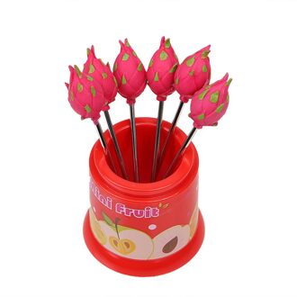 Snack Cake Dessert Vork 6 Stks/set Fruit Patroon Fruit Vork Roestvrij Staal Servies Creatieve Dragon fruit