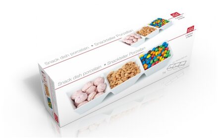 Snackschaaltjes 3 vaks - wit - porselein - 29 x 10 x 4 cm - Action products