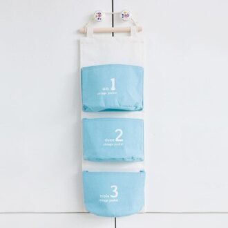 Snailhouse 3 Pocket Katoenen Stof Muur Opknoping Opbergtas Voor Organizer Diverse Hang Zak Voor Decoratie Keuken Woonkamer blauw