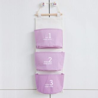 Snailhouse 3 Pocket Katoenen Stof Muur Opknoping Opbergtas Voor Organizer Diverse Hang Zak Voor Decoratie Keuken Woonkamer paars