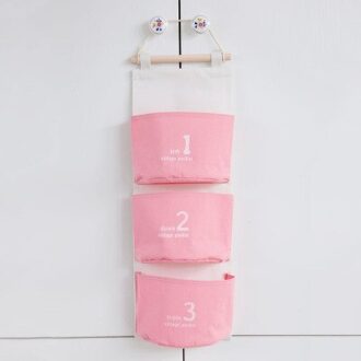 Snailhouse 3 Pocket Katoenen Stof Muur Opknoping Opbergtas Voor Organizer Diverse Hang Zak Voor Decoratie Keuken Woonkamer roze