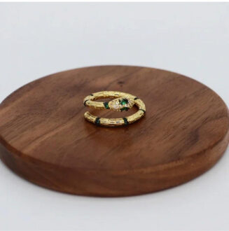Snake green ring | verstelbaar - maat One size Goud