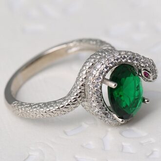 Snake Tonen Kraal Ring Rose Goud Kleur Oostenrijkse Groene Kristallen Volledige Maten Ringen Voor Vrouwen 7