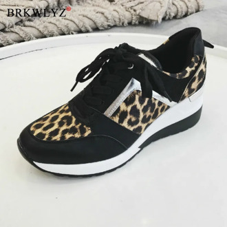 Sneakers Women 2020 Autumn Spring Fashion Wedge Toe Mesh Lace Breathable Leopard Print Bling Leisure Women Shoes