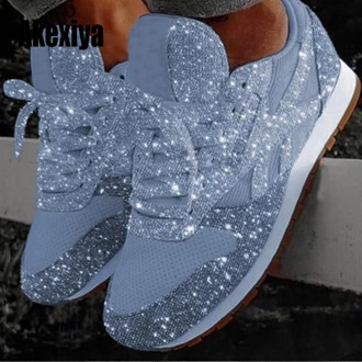 Sneakers Women Flat Sequin cloth Casual Vulcanized Shoes Woman Mesh Lace Up Women's Walking Running Shoes Female Plus Size 43