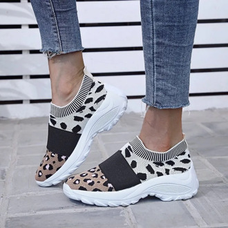 Sneakers Women Shoes New Fashion Lightweight Knitted Casual Shoes Woman Breathable Mesh Shoes Female Leopard Tenis Feminino