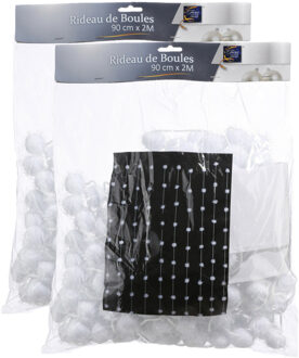 Sneeuwballen decoratie gordijn - 2x stuks - 90 x 200 cm - wit - Deurgordijnen/decoratie gordijnen