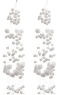 Sneeuwballen slinger - 2x stuks - wit -135 cm - polyester - sneeuwversiering - slingers