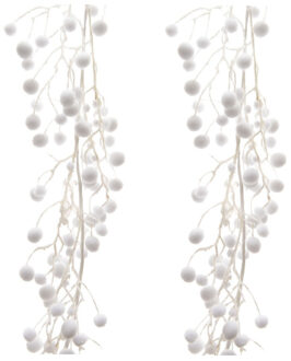 Sneeuwballen slinger - 2x - wit - glitters - 130 cm - sneeuwversiering - slingers