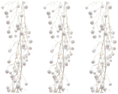 Sneeuwballen slinger - 3x stuks - wit - glitters - 130 cm - sneeuwversiering - slingers