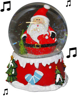 Sneeuwbol/snowglobe kerstman met muziek 10 cm - Sneeuwbollen Multikleur