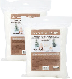 Sneeuwdeken - 2x - 100 x 50 cm - wit - biologisch afbreekbaar - sneeuwtapijt - sneeuwversiering