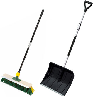 Sneeuwschep zwart telescopisch 120 - 160 cm + harde bezem telescopisch 80 - 130 cm