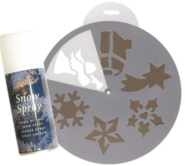 Sneeuwspray kerst raamsjablonen 6 stuks met sneeuwspray - Kerst raamsjablonen Wit