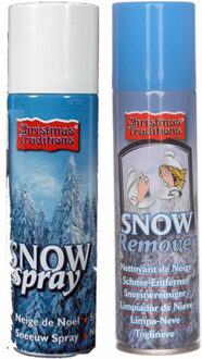Sneeuwspray set 1x spuitsneeuw bus 300 ml en 1x reinigingsspray 125 ml Wit