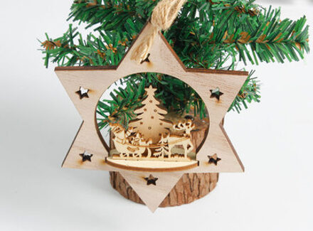 Sneeuwvlok Houten Versieringen Rustieke Vrolijk Kerstboom Opknoping Ornament Hanger Xmas Decoraties voor Huis ster