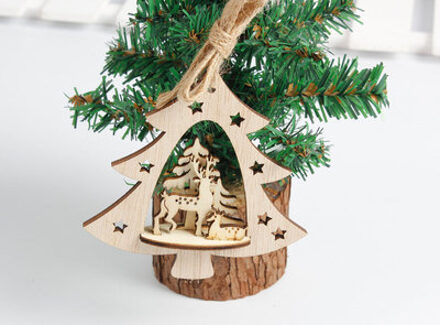 Sneeuwvlok Houten Versieringen Rustieke Vrolijk Kerstboom Opknoping Ornament Hanger Xmas Decoraties voor Huis tree