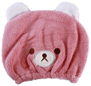 Snel Droog Haar Hoed Kinderen Microfiber Haar Tulband Gewikkeld Handdoek Badmuts Beer Droog Haar Cap Absorberende Dik Haar roze