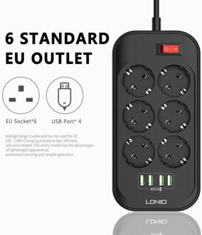 Snel Opladen 4-Poort 3.4A Usb Thuis Outlet 6 Eu Plug Power Strip Schakelaar Eu Pulg Veilig En te Gebruiken Zonder Lekkage