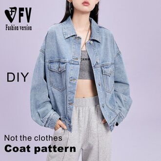 Snijden Patroon Vrouwen Denim Korte Jas Kledingstuk Structuur Tekening 1:1 Diy Patroon BWT-128 Size 2XL