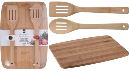 Snijplank met 2 spatels 23 x 33 cm van hout - Snijplanken Bruin