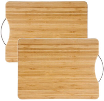 Snijplank met metalen handvat - 2x - 30 x 20 cm - bamboe hout - Serveerplank - Broodplank