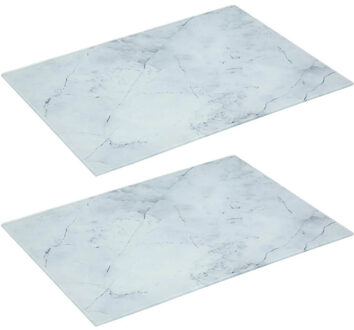 Snijplank rechthoek wit met marmer print 40 x 30 cm van glas