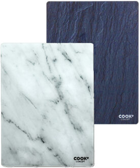 snijplank/serveerplank van glas - 2x stuks - wit/blauw - 40 x 30 cm