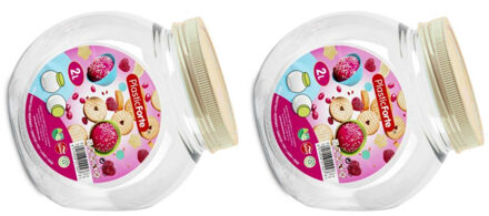 Snoeppot/voorraadpot - 2x - 2L - beige - kunststof - D12 x H17 cm