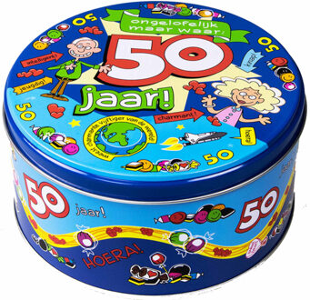 Snoeptrommel/cadeautrommel 50 jaar verjaardagscadeau/versiering - cadeau blikken Blauw