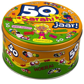 Snoeptrommel/verjaardagstrommel Sarah 50 jaar cadeau/versiering - cadeau blikken Multikleur
