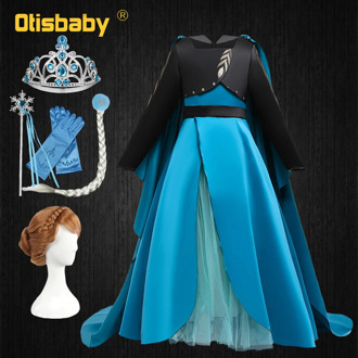Snow Queen 2 Halloween Girls Anna Costume Princess Elsa Anna Dress with Long Cape Christmas Party Dress Girls Boutique Outfits