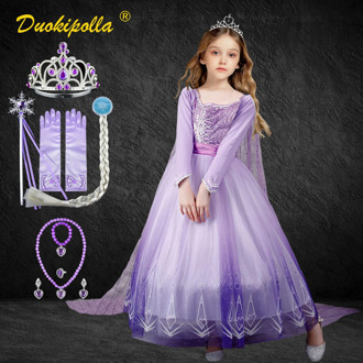 Snow Queen 2 Purple Elsa Dress Christmas Halloween Anna Costume Winter Girls Long Sleeve Embroidered Sequined Dresses for Party