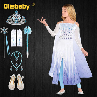 Snow Queen 2 Summer Girls Elsa Dress Leggings Clothing Set White Shoulderless Party Dresses Kids Halloween Costume Fantasia Elsa