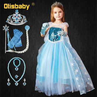 Snow Queen New Year Costume Birthday Party Infant Elsa Dress Halloween Elsa Costume Wedding Princess Elsa Dress for Young Girls