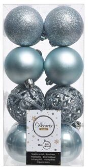 Snowflake Kerstballen kunststof Ø6cm blauw 16 stuk Kerstartikelen