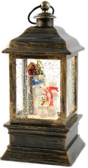 Snowglobe glitter lantaarn - antiek goud - D10,5 x H22 cm - met verlichting