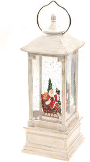 Snowglobe glitter lantaarn - antiek wit - D10,5 x H28,5 cm - met licht en muziek