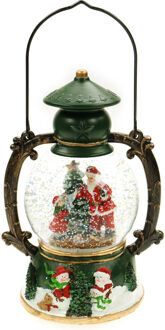 Snowglobe glitter lantaarn met kerstman - 21 cm - met muziek en licht - muziekdoos