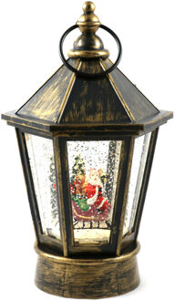 Snowglobe glitter lantaarn met kerstman - 23 cm - met muziek en licht - Sneeuwbollen Bruin